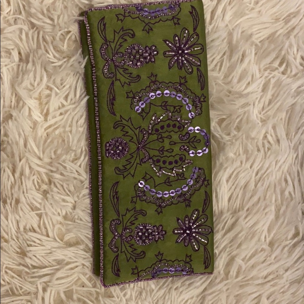 Beautiful beaded green wallet handbag